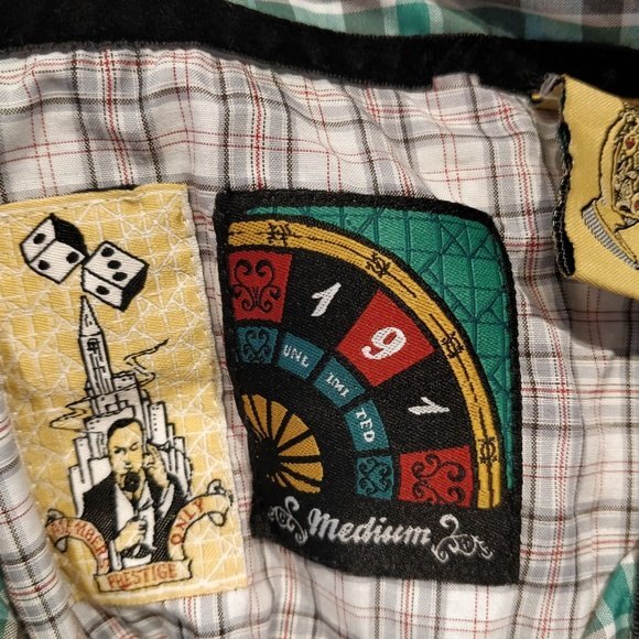 One90One Plaid Button-Up Shirt MED Velvet Trim Snap Grommet Zipper Detail - Picture 6 of 7